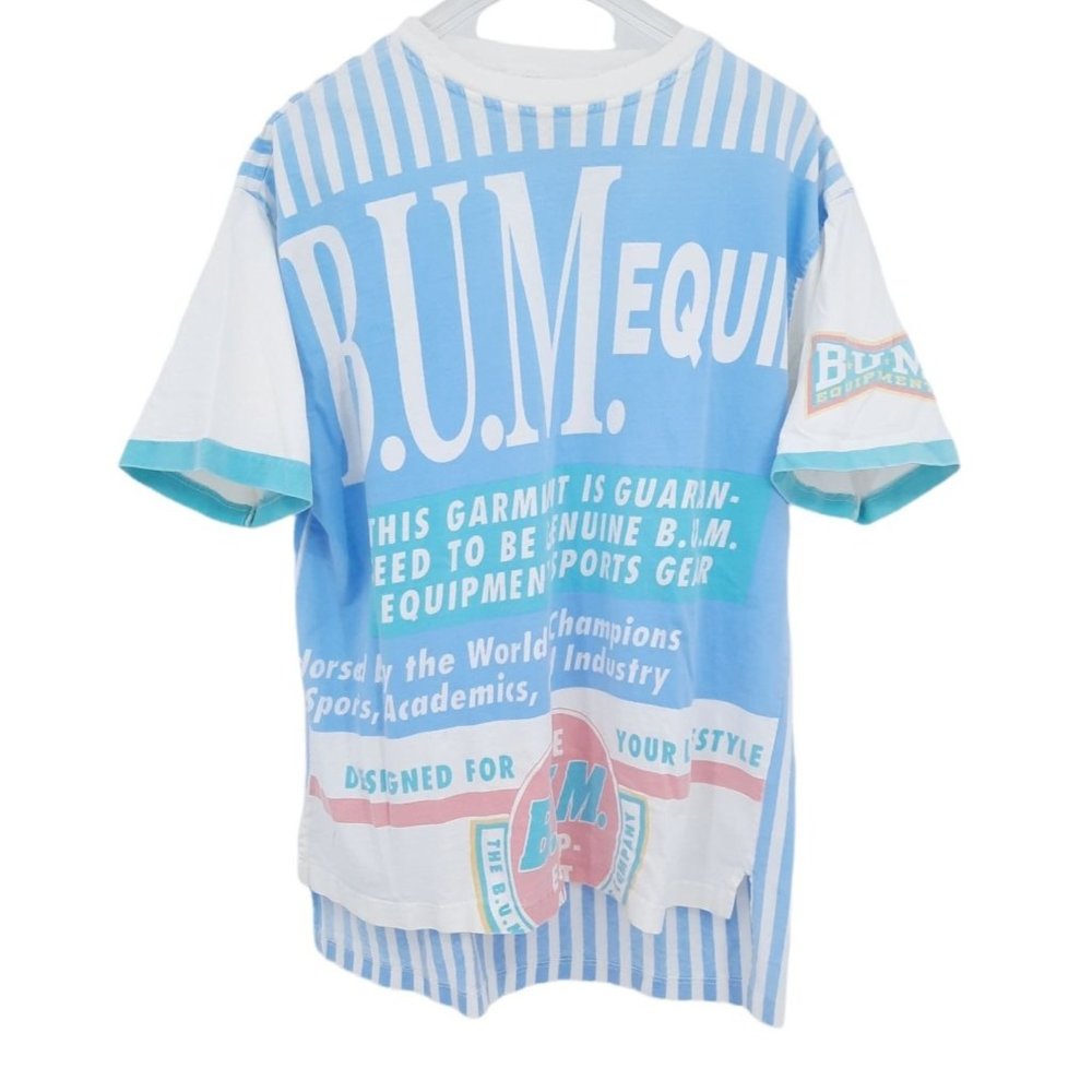 VTG 90s Bum Equipment Pastel Allover Print Striped Back High Low Tee T-shirt M